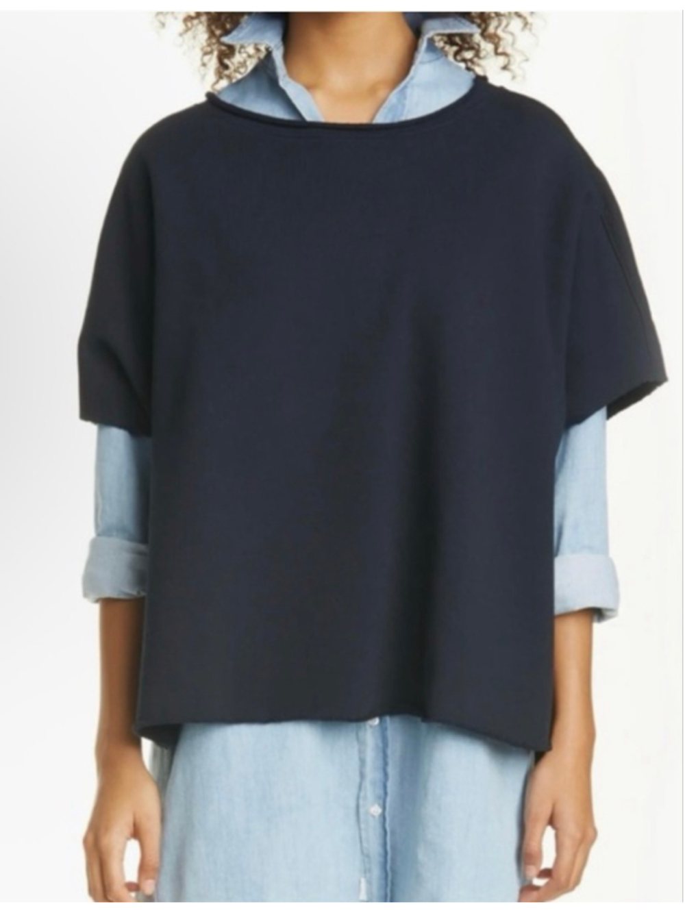New Frank & Eileen Navy Original Olive Capelet Short Sleeve Sweatshirt OS